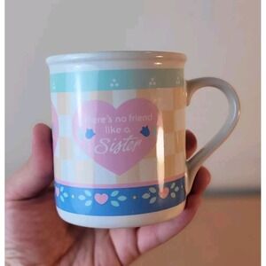 Vintage 80s Current Mug Friend Sister Cottagecore Quilt Folk Art Heart Valentine